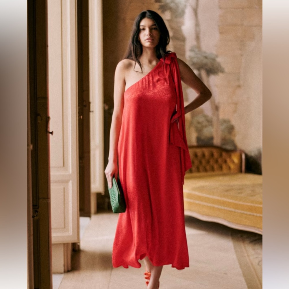 Sezane Red One-Shoulder Sleeveless Sundress